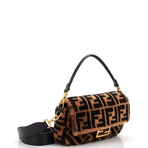 Fendi Baguette NM Bag Zucca Shearling Medium Brown - Picture 2 of 6